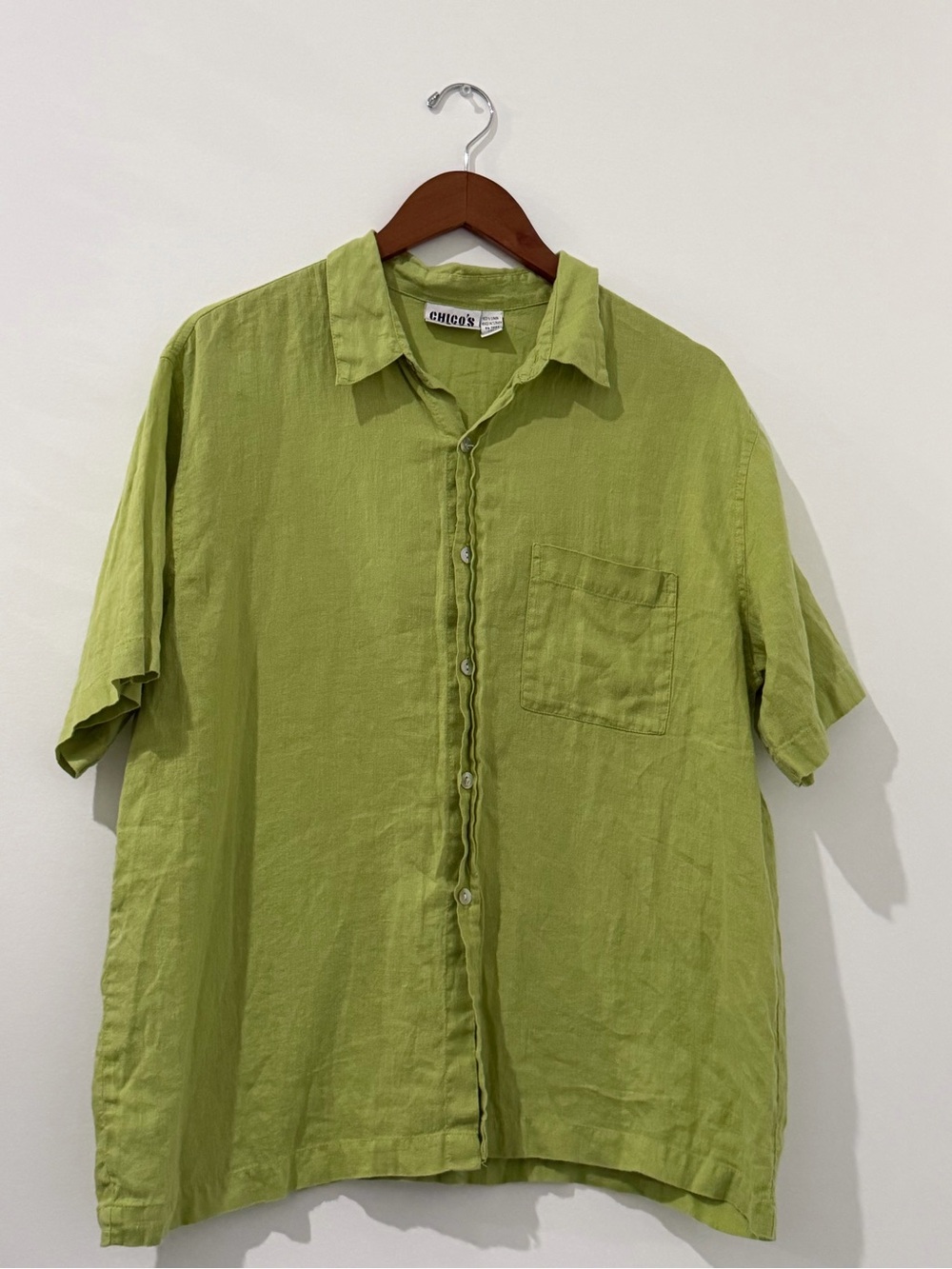 Chico's Lime Green Short-Sleeve Linen Button-Up Blouse